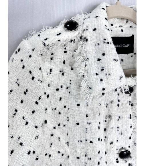 Dolce Cabo Double-Breasted Tweed Fringe Blazer White Black Size Large - Picture 4 of 8